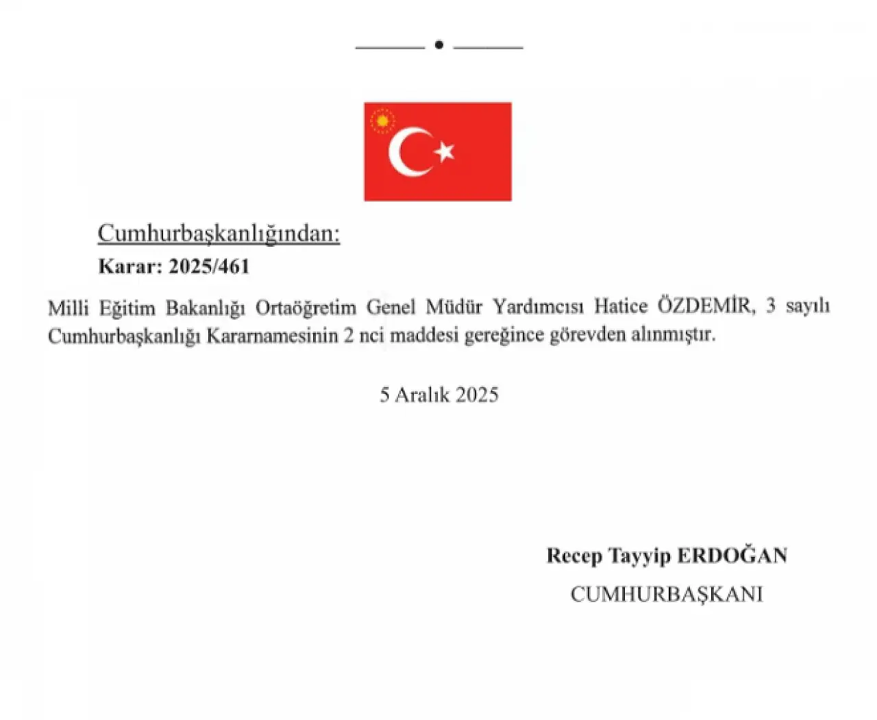 Son Dakika: Cumhurbaşkanı Erdoğan Onayladı! MEB Genel Müdür Yardımcısı Görevden Alındı